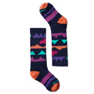 Open image in slideshow, Kids&#39; Wintersport Full Cushion Mountain Pattern Over The Calf Socks-Deep Navy-Bright Coral
